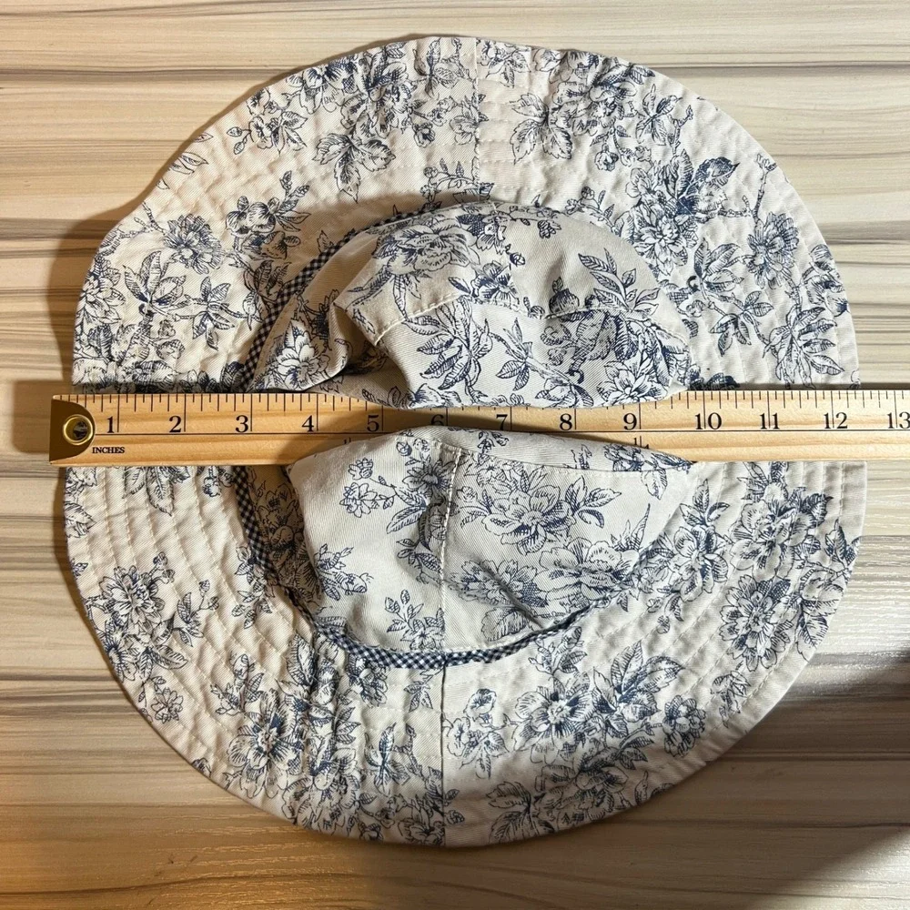Scala Gal Dorfman Pacific Reversible Sun Hat Blue Floral Toile Gingham Wide Brim